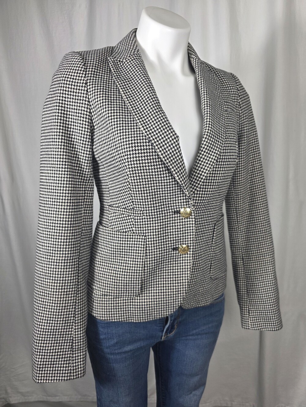 Banana Republic Houndstooth Blazer Jacket | Size 0 | Gold Crest Buttons |